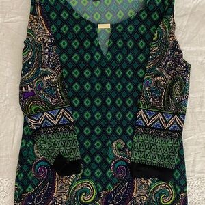 Covington Green and Black Paisley Long Sleeve Dress